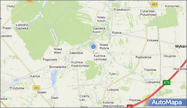 mapa Kuźnica Lechowa, Kuźnica Lechowa na mapie Targeo
